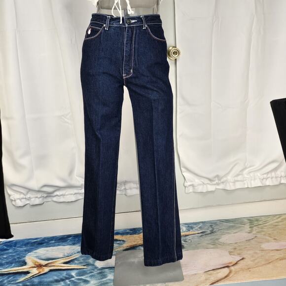 Vintage 70s Gloria Vanderbilt by Murjani Iconic Red White Stitch Dark Wash Jeans - Picture 12 of 16